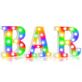 BAR - Illuminated Marquee Bar Sign for home decor - Light up LED Marquee Word Sign - Pre-Lit Pub Light Battery Operated, Valentines Day Gifts for Him (Colorful)