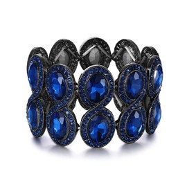 EVER FAITH Women's Bracelet Rhinestone Crystal Art Deco Wedding Bridal Elastic Stretch Bangle Blue Black Tone, Crystal