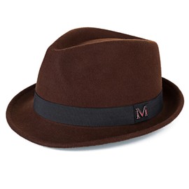 FREEBIRD99 100% Wool Felt Panama Fedora Hat Short Brim Trilby Flat Hat for Men Women (CA/US, Numeric, 7, 7 1/4, Brown)