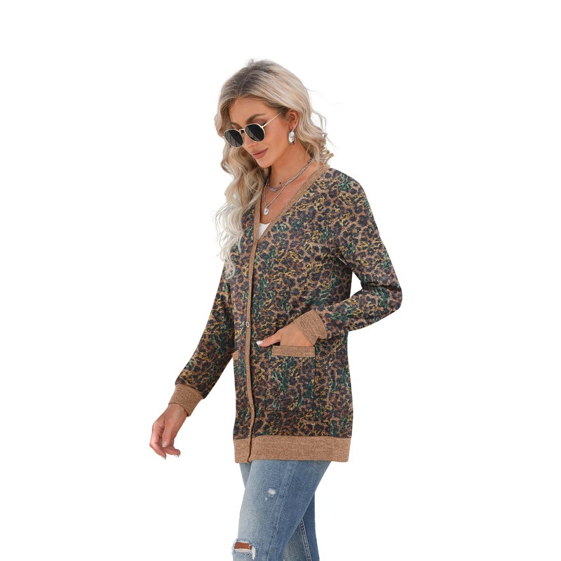 GRECERELLE Cardigan for Women Open Front Button Down Printed Lightweight