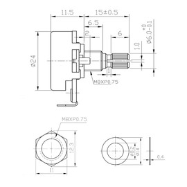 Dopro 4-Pack Full Size 24mm Base Metric Guitar Bass Pots with 15mm Short Brass Shaft Audio Taper Potentiometers A1M