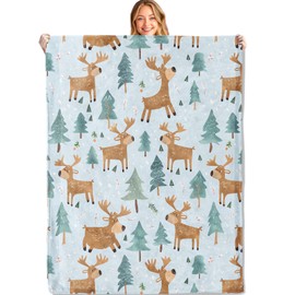 MIEPOS Moose Reindeer Throw Blanket - 50x60in,Ultra Soft, Cozy Lightweight Flannel,Cute Deer and Pine Trees Blankets - Gifts for Kids Boys Girls,for Couch Office Travel,Home Living Room Decor