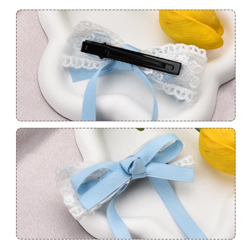 Blue Bow for Hair Ribbons for Girls Small Lace Hair