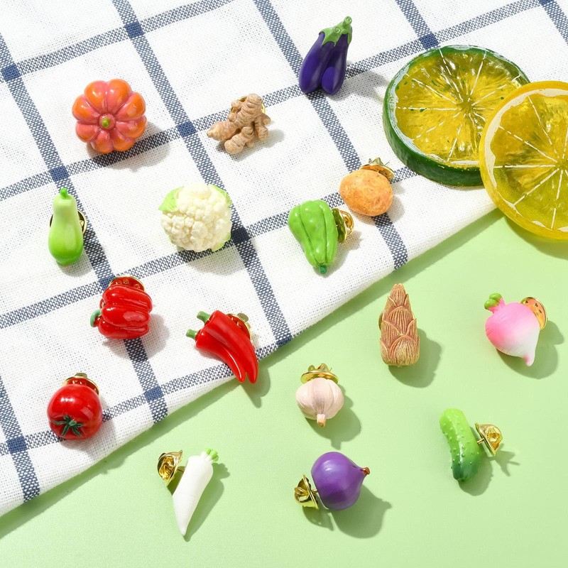 Airssory 16 Styles Resin Vegetable Lapel Pin Backs Tomato Chili