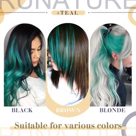 RUNATURE Itip Human Hair Extensions 18 Inch I Tip Hair Extensions Color Teal Hair Extensions Itip Real Human Hair for Women Rainbow Colored Hair Extensions 25g 25Strands