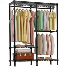 Higeego H18 Heavy Duty Clothes Rack, Clothing Rack for Hanging Clothes, Portable Closet with Adjustable Shelves, Freestanding Wardrobe Closet for Bedroom Storage, Black