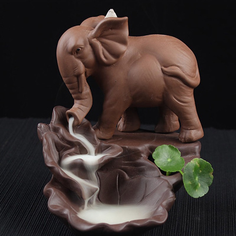 Cute Elephant Backflow Incense Burner Ceramic Incense Holder for Decor