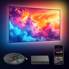 deerdance Smart TV LED Backlight with HDMI2.0 4K60Hz Sync, LED Strip Lights & App Controlled Color Changing for 55-65 inch TVs.