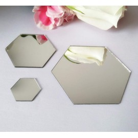 YongPan 50PCS DIY Hexagon Acrylic Mirror Sticker, Mirrored Sticker Decal,Adhesive Acrylic Mirror Tiles for Scrapbooking,Crafts Making and Home Decoration (Silver, 2")