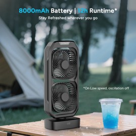 DR.PREPARE Small Oscillating Tower Fan with Remote, Rechargeable Battery Powered Desk Fan for Bedroom, 250° Tilt, 8H Timer, 3 Speeds, Portable Table Bedside Fan for Office Plants Outdoor