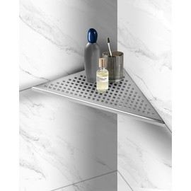 euroharry 1 Piece Corner Shelf Shower Shelf 304 Stainless Steel for Bathroom Shampoo Holder 254 x 254 mm Silver Square Hole