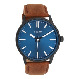 Oozoo Timepieces C11401 Men's Watch in Black/Blue | Watch with Leather Strap | Beautiful Watch for Men | Elegant Analogue Men's Watch (45 mm Case) in Round, Black/blue, Strap.