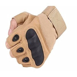 Tactical Fingerless Motorcycle Hard Knuckle Half Finger Gloves (Dark Tan)