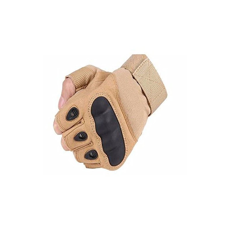 Tactical Fingerless Motorcycle Hard Knuckle Half Finger Gloves (Dark Tan)
