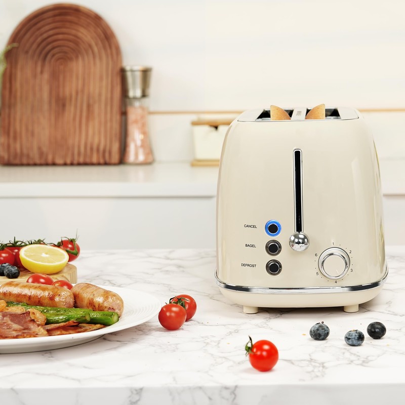 Roter Mond 4 Slice Toaster Retro Stainless Steel Toaster with