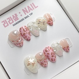 Land mine st pink leopard print hip gyaru handmade nail - short nose pin / 지뢰계st 핑크호피 힙한 갸루 수제네일 - 숏코핀
