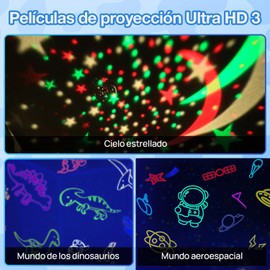 Proyector de Estrellas para Niños, Proyector de Luces Dinosaurio/Estrellas/Espacio, 3 Temas,10 Colores Luces Nocturnas Giratorias de 360, Perfecto para Regalos de Cumpleaños/Navidad/Dormitorio