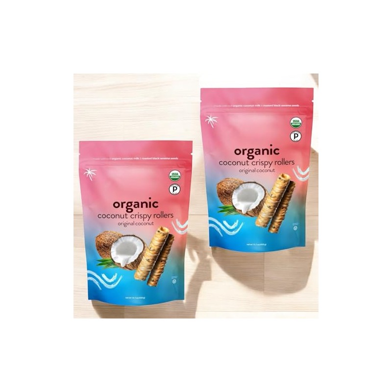 Coconut Crispy Rollers – Lightly Sweetened Organic Snack, 2-Pack (2