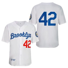 Men's Black Legend Baseball Jersey Number 42 Vintage Embroidered Retro Button Down Shirts (White,XX-Large)