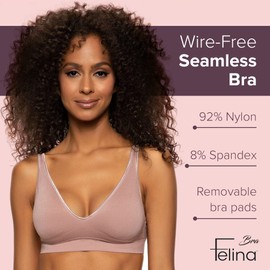 Felina Wire-Free Seamless Bra with Removable Pads for Women (X-Large, Black) - Comfortable Bras for Women, Wireless Bras, No Underwire - Back Closure Bralettes for Women