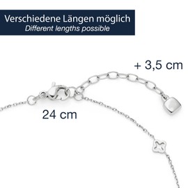 Leonardo Jewels Ciao Janna Anklet Fine Stainless Steel Foot Chain with Clover Ornaments, Silver, 25-28.5 cm Length, Jewellery Women, 023858, Stainless Steel, No Gemstone