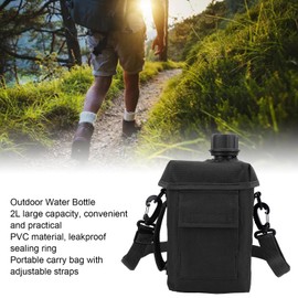 Sports Water Jug, 2L Large Capacity Running Water Bottle with Waist Bag, PVC Nylon Modern Water Flask Jug for Outdoor Sports Hiking (Black)