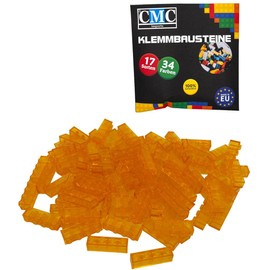 CMC imports 200 Clamping Blocks, Building Blocks, Basic Building Blocks, 1 x 4 Nubs, Compatible with 4 Nubs, Bricks, 34 Different Colours (004 - Yellow Transparent)