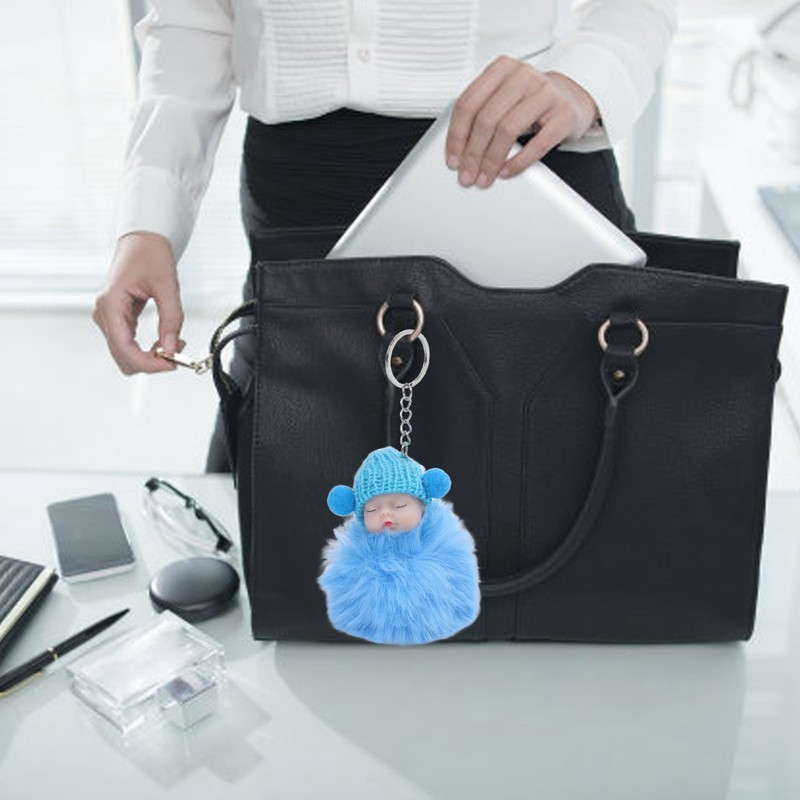 12 Pcs Sleeping Baby Pendant Key Ring Plush Fluffy Cute