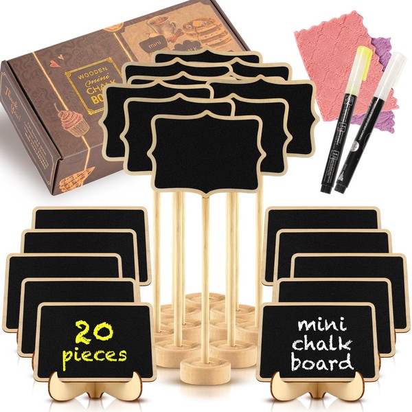 OleOletOy Mini Chalkboard Signs 20 Pack with Easel Stand, Liquid