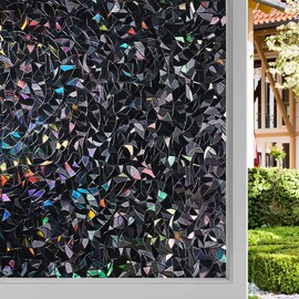 Donox Blackout Window Privacy Film UV Static Window Film No Adhesive Sunlight Reflective Rainbow Color Beautiful Privacy Suitable for Home 17.5 x 78.7 Inches
