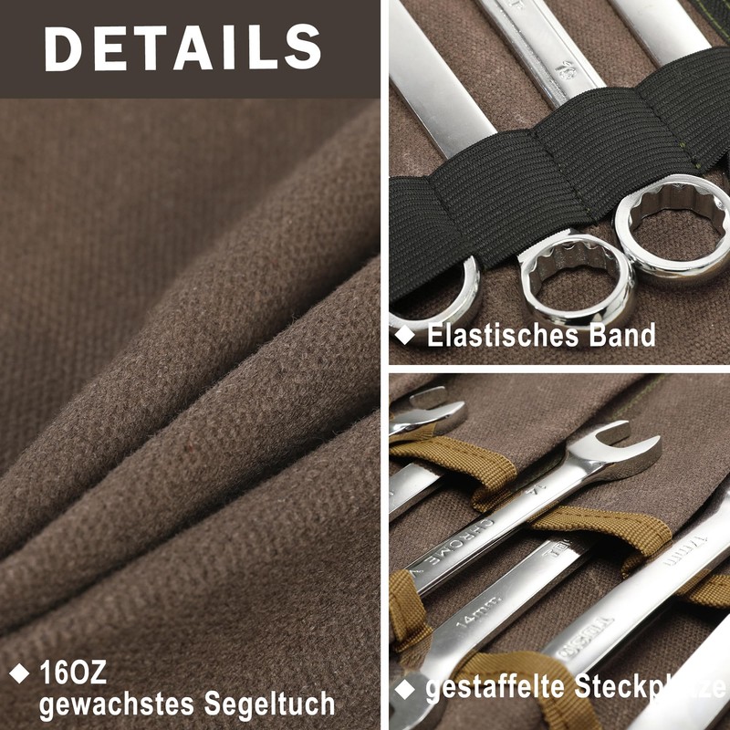 Tool Roll Bag | 16OZ Waxed Canvas Tool Storage Roll,