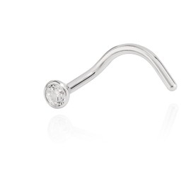 NKlaus Nose Piercing 750 White Gold Nose Stud Spiral Shape 2 mm Zirconia White 11230, White Gold