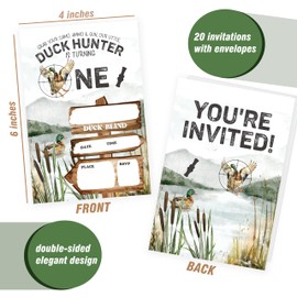 patcate GOLRMC Set of 20 Birthday Invitations, Duck Hunter One Birthday Invitation Card for Girls Boys, 20 Hunter Birthday Invites with Envelopes for Party Supplies Decor-A07