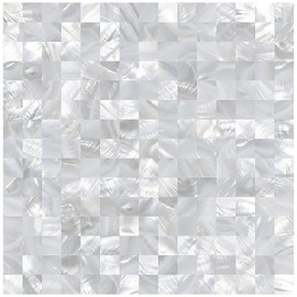 Mother of Pearl Peel and Stick Backsplash MOP Shell Mosaic Subway Tile, for Living Room Background Wall and Kitchen 12In x 12In White (1Pack)