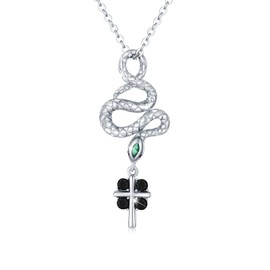 YEESIA Snake Necklace 925 Sterling Silver Cross Necklace Snake Jewelry Black Zircon Pendant Gothic Necklaces for Women Graduation Gifts for Her Mom Girls Girlfriend Sister Mother Mama Wife, Sterling Silver, Zircon