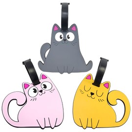 Cute Luggage Tags for Girls, 3 pcs Cat Luggage Tags for Suitcases Women Fun and Durable Suitcase Labels with Name Id Card
