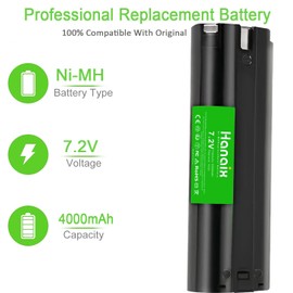 Hanaix 4.0Ah Battery for Makita 7.2V 7000 7002 7033 191679-9 192532-2 192695-4 632002-4 632003-2 6010D 6172D DA3000D DA301D 6018D 6019D 6073D 9500D ML702 Ni-MH Battery