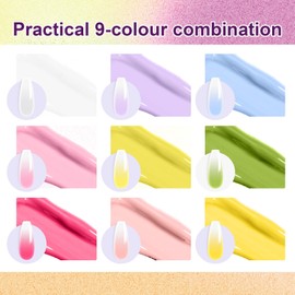 U-Shinein Gradient Painting Gel Set, 9 Colors Ombre Gel Nail Polish with 6 Aurora Multi-Purpose Brushes for Ombre Nails Aura Nails French Manicure Soak Off UV J Fairy Spring