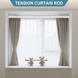 Tension Curtain Rod 51-128 Inch (4.25-10.5Ft), Outdoor Curtain Rod No Drilling, Long Tension Curtain Rod for Patio, Adjustable Spring Shower Rod for Bathroom Window, Easy to Install, No Rust, White