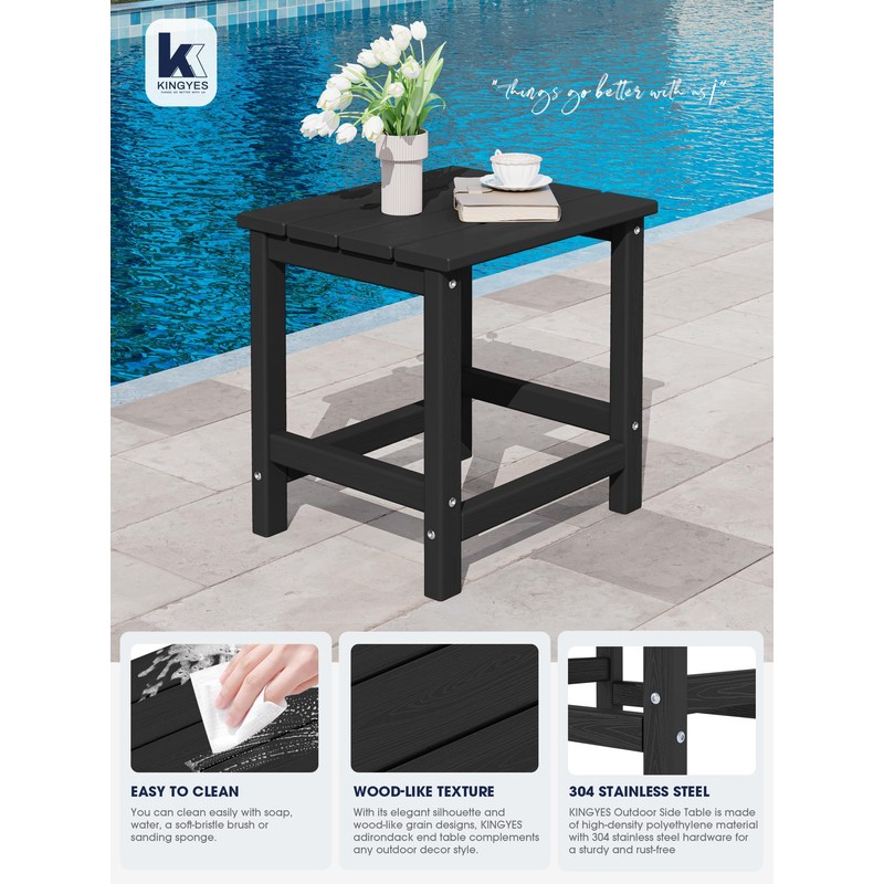 KINGYES Adirondack Side Table, Patio Outdoor Rectangular End Table, Black