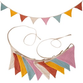 Muslin Cotton Fabric Bunting, Garland Children's Room Decoration for Hanging, Wall Decoration Gift, Baby Room Decoration (Style 2)