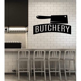 Vinyl Wall Decal Knife Butcher Shop Kitchen Meat Steak Cafe Stickers Mural Large Decor (g7764) Black