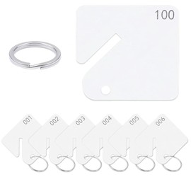 100 White Plastic Slotted Key Tags with Circles, 1.5-Inch White Key Hangers with Numbers 1-50 for Key Cabinets, Boxes, Lockers, Home Offices and Garages, White