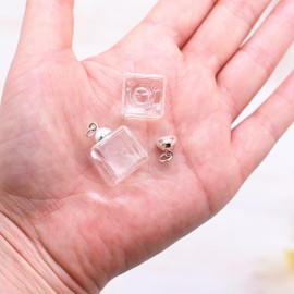 10 Pieces Cute Cube Glass Vial with Cap Set, Glass Cover Handmade Glass Pendant Supply (Silver Cap, 15mm)
