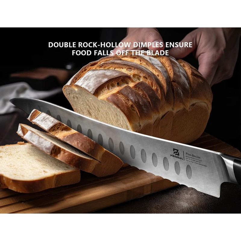 Piklohas Resharpenable Bread Knife, 8 Inch Multifunction Serrated Knife, German