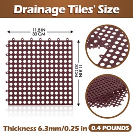 Tinideya 50 Pcs 11'8 x 11'8 Inches Interlocking Drainage Tiles Dry Deck with Drain Holes Non Slip Floor Mats TPE Soft for Bathroom Patio Pool Deck(Brown)
