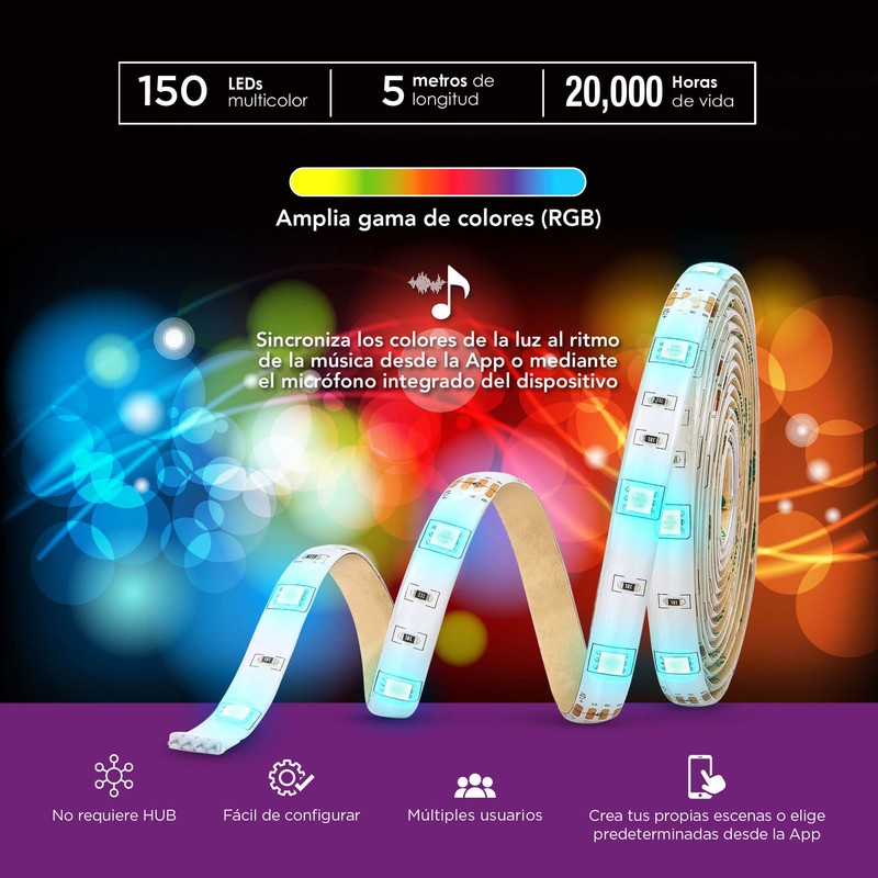 Lloyd's LC-1326 Tira LED Inteligente 5M, RGB Multicolor, Compatible con