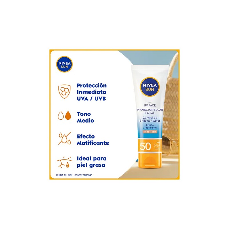 Protector Solar Facial NIVEA SUN Control Brillo Tono Medio, Cobertura