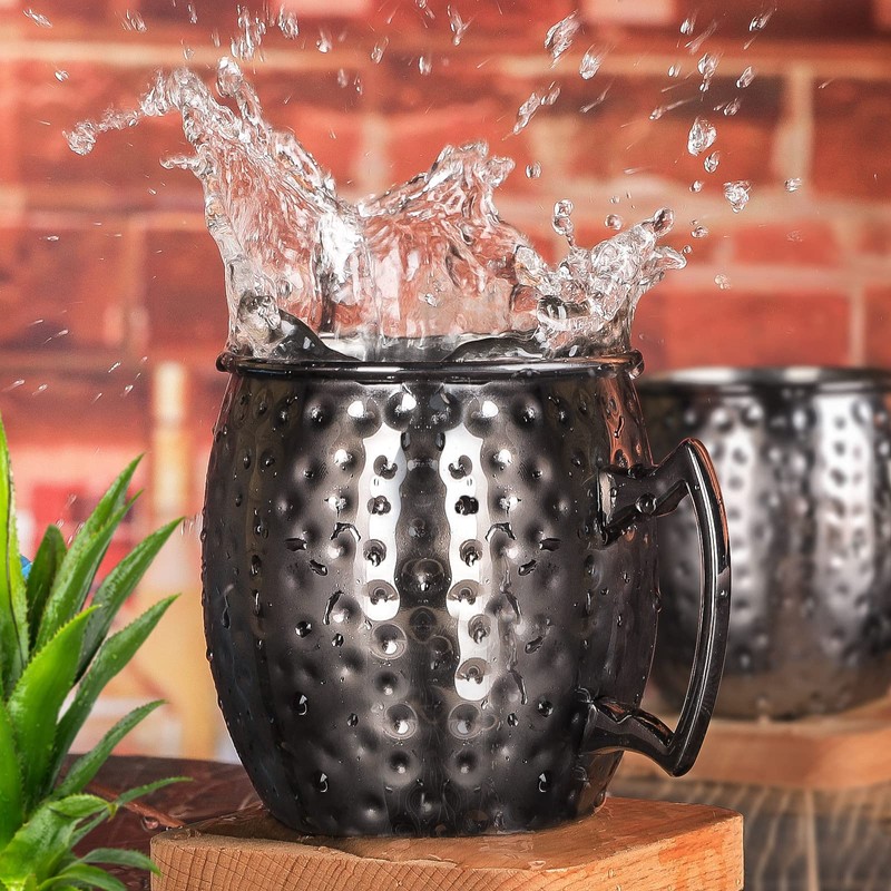 LINALL Moscow Mule Mugs- Set of 4 Gunmetal Black Plated