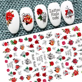DUOLEIMI Nail Stickers, Flower Rose, Nail Stickers, 10 Pieces, Nail Design, 3D Nail Art, Roses, Flowers, Gel Nails, Cute, Spring and Summer